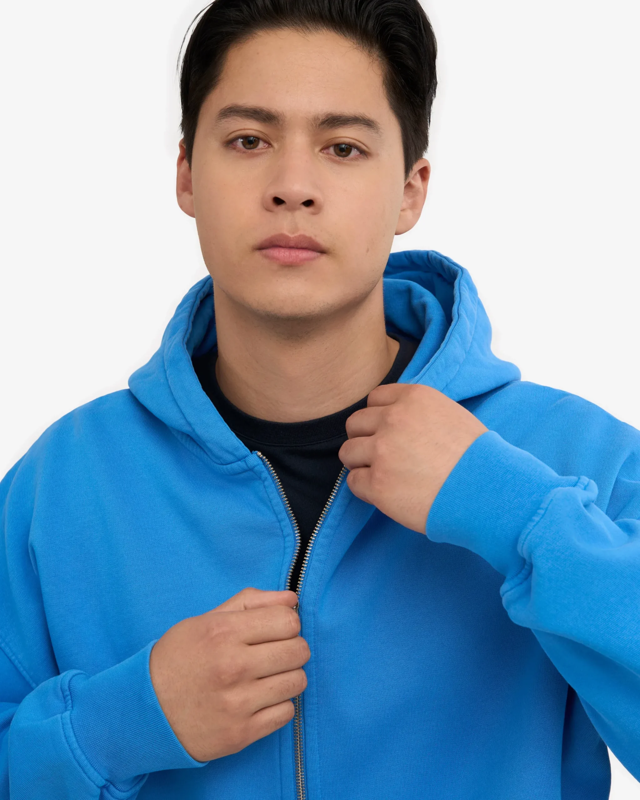 Organic Oversized Zip Hood - Pacific Blue