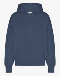 Organic Oversized Zip Hood - Petrol Blue