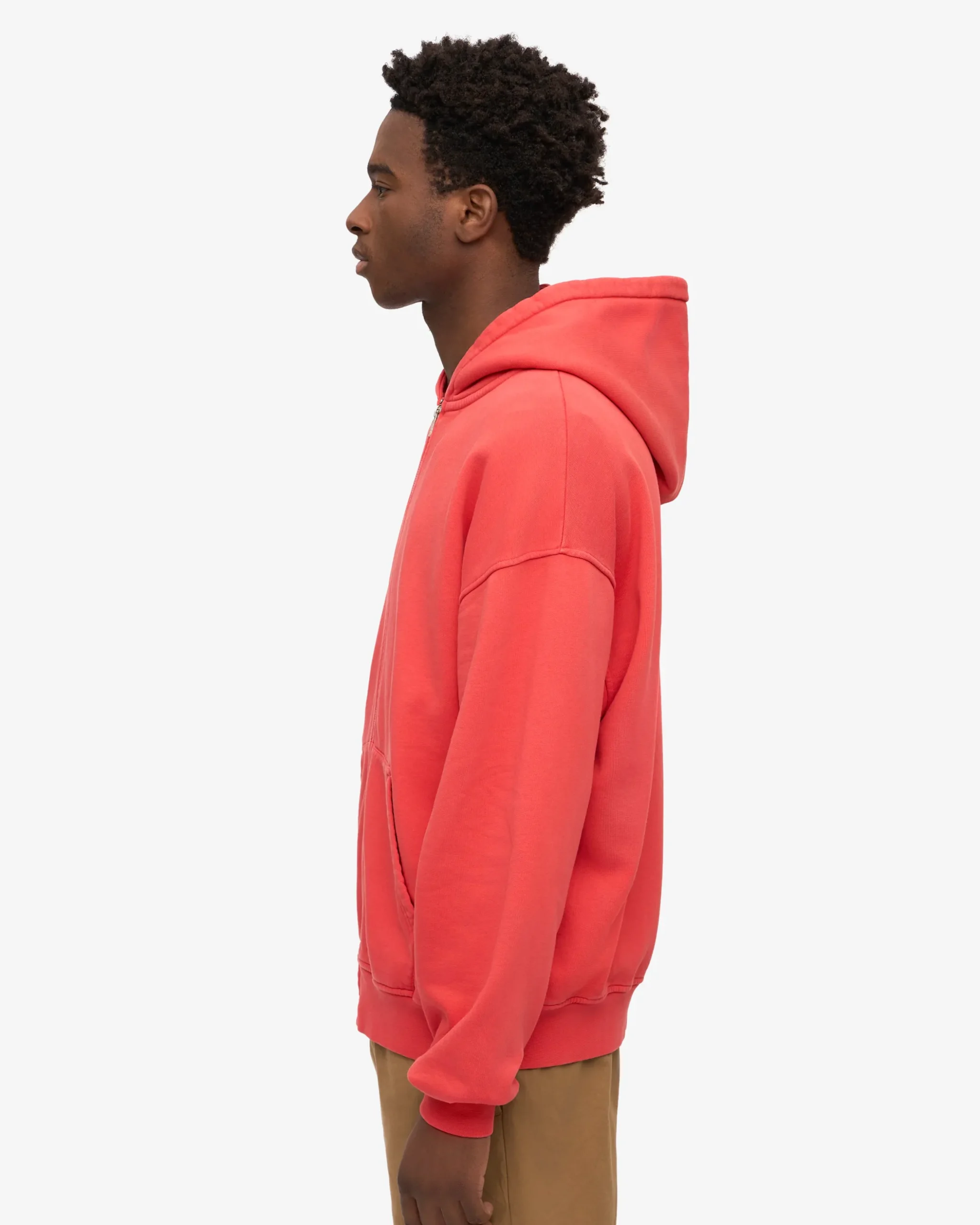 Organic Oversized Zip Hood - Red Tangerine
