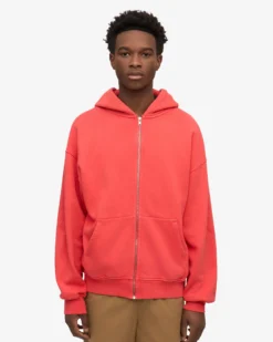 Organic Oversized Zip Hood - Red Tangerine