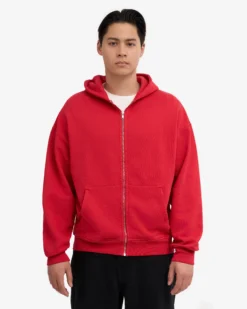 Organic Oversized Zip Hood - Scarlet Red