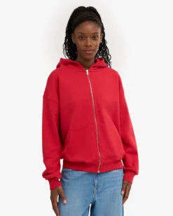 Organic Oversized Zip Hood - Scarlet Red