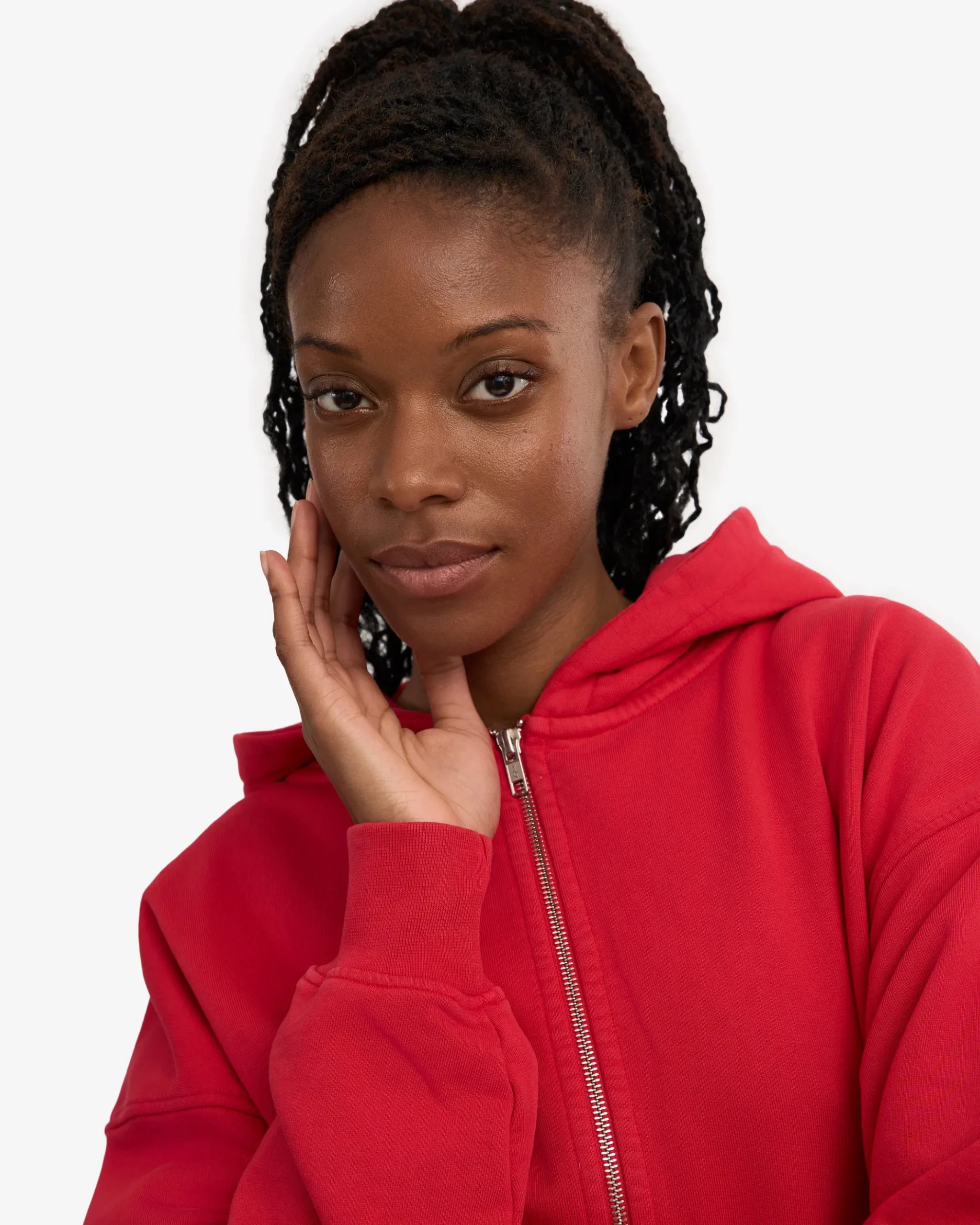 Organic Oversized Zip Hood - Scarlet Red