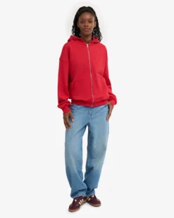 Organic Oversized Zip Hood - Scarlet Red