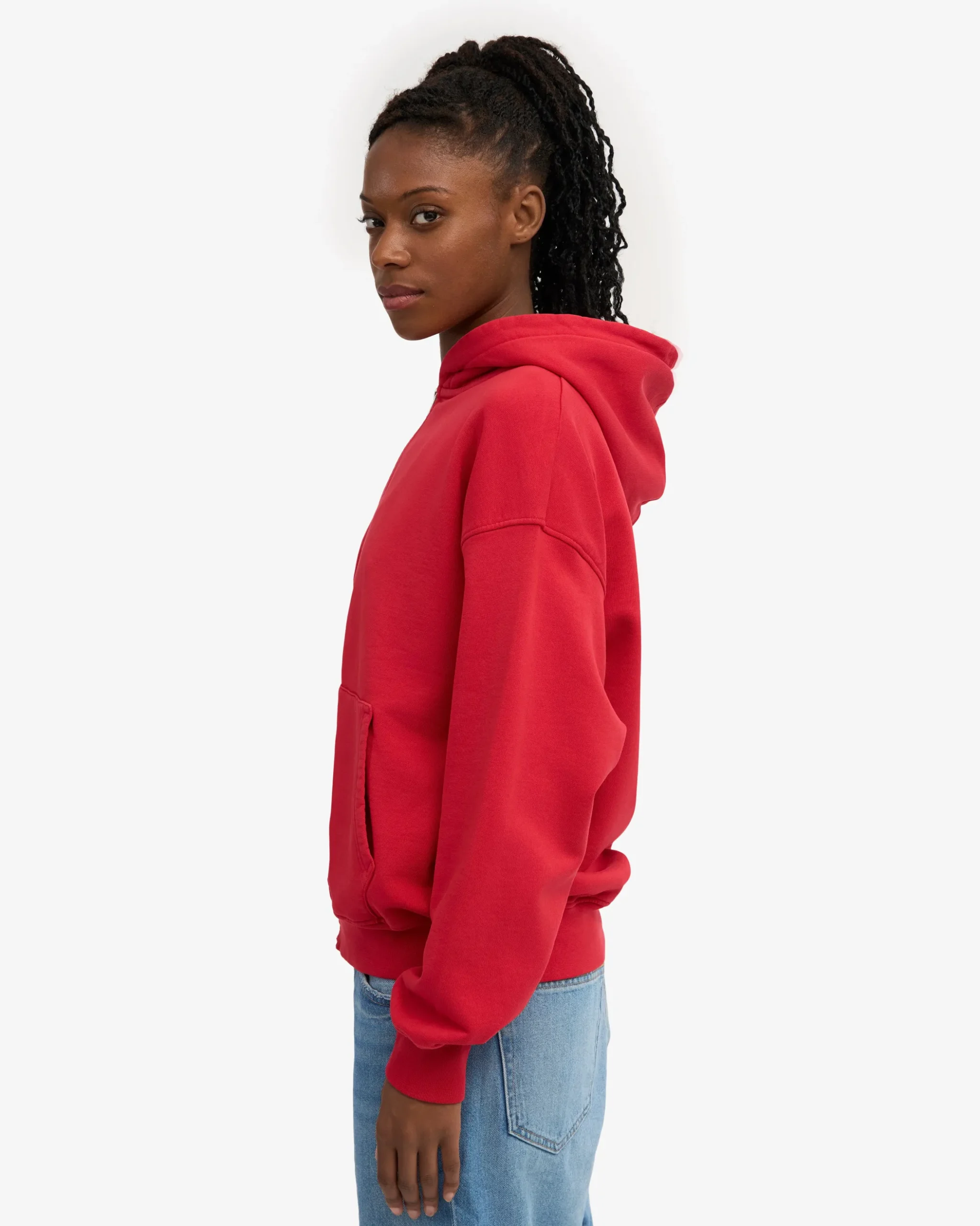 Organic Oversized Zip Hood - Scarlet Red