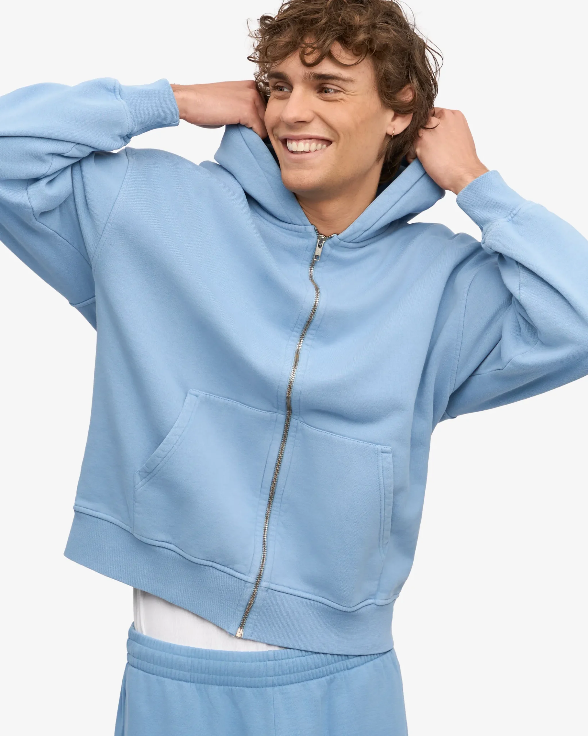 Organic Oversized Zip Hood - Seaside Blue