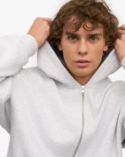 Organic Oversized Zip Hood - Snow Melange