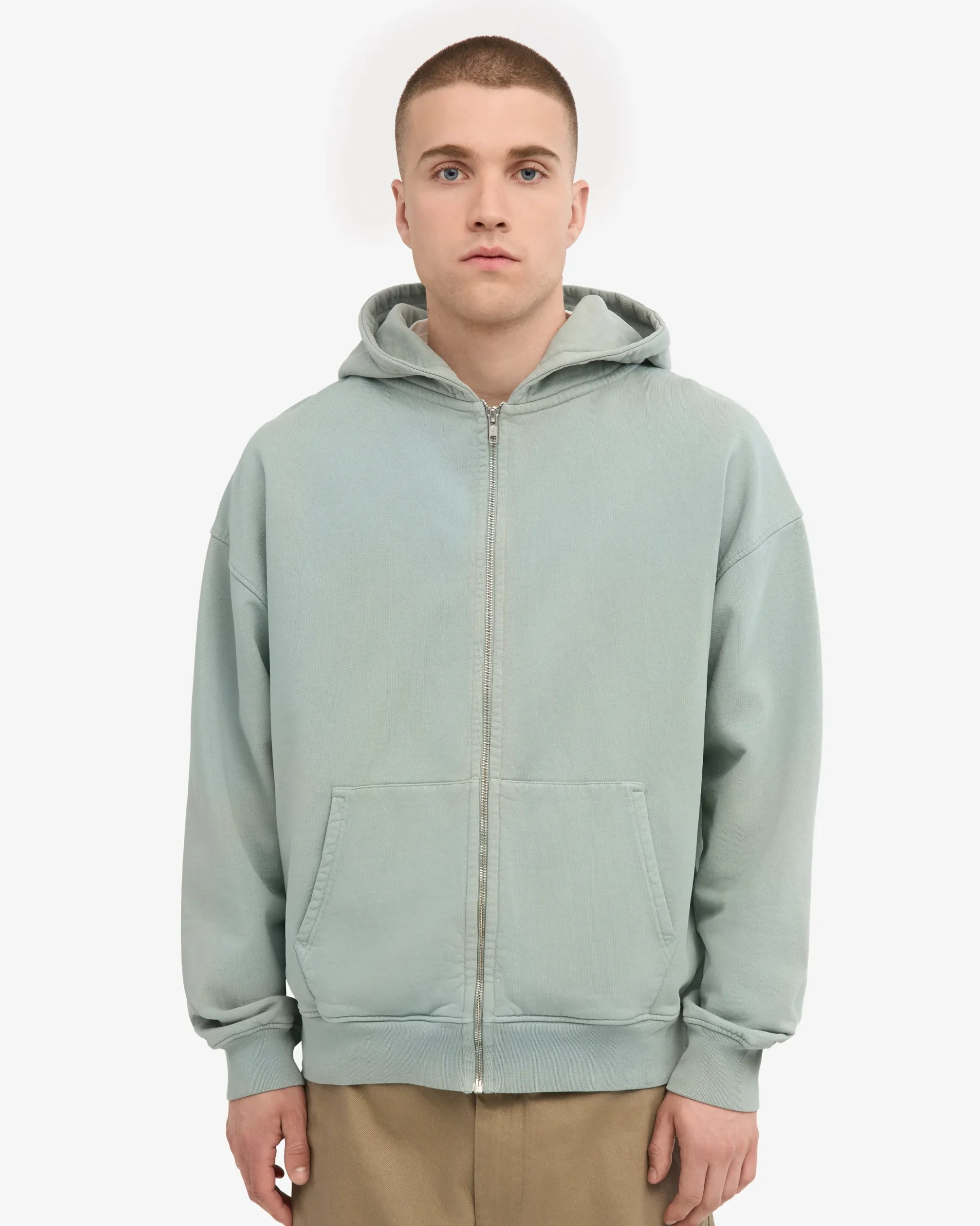 Organic Oversized Zip Hood - Steel Blue