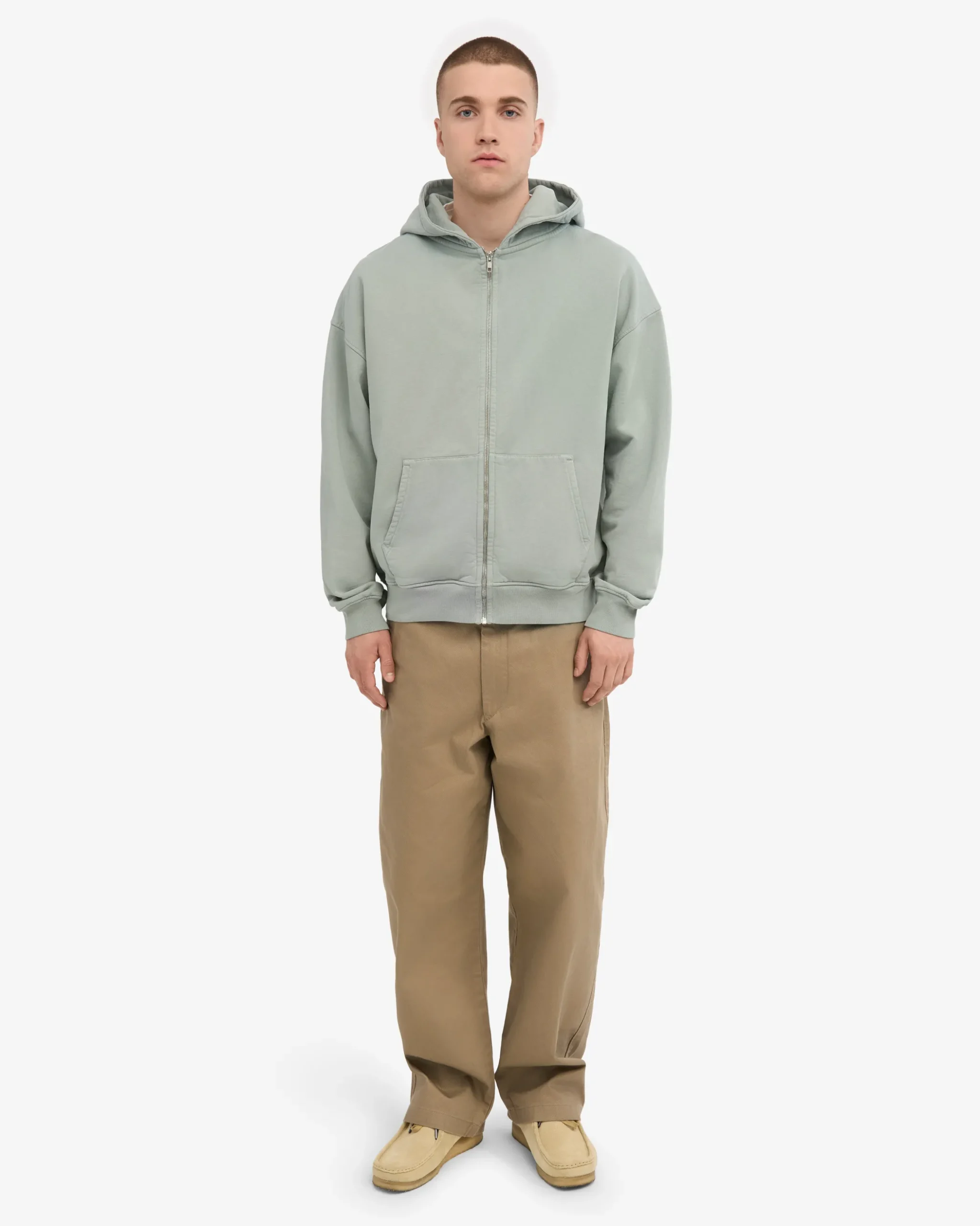 Organic Oversized Zip Hood - Steel Blue