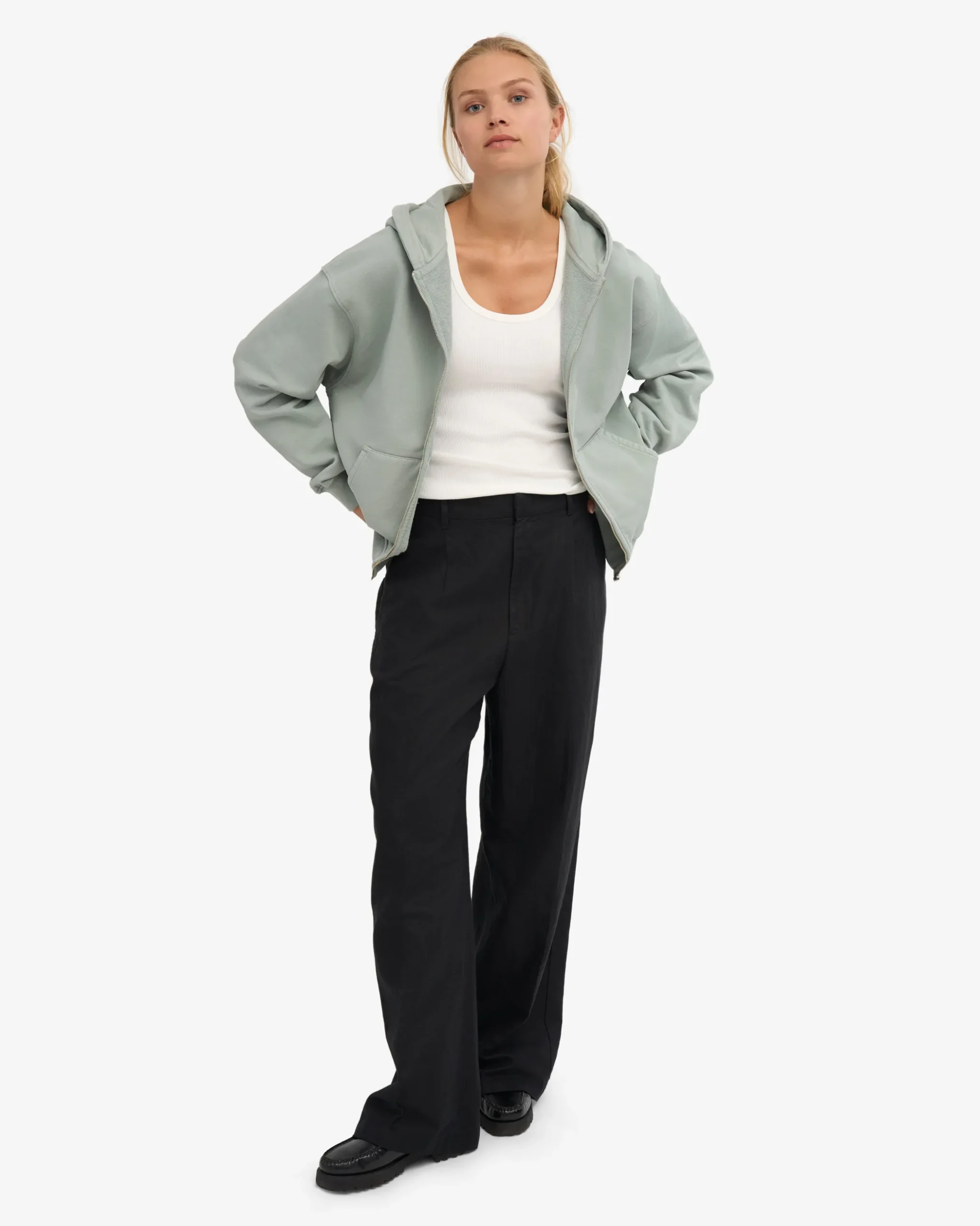 Organic Oversized Zip Hood - Steel Blue