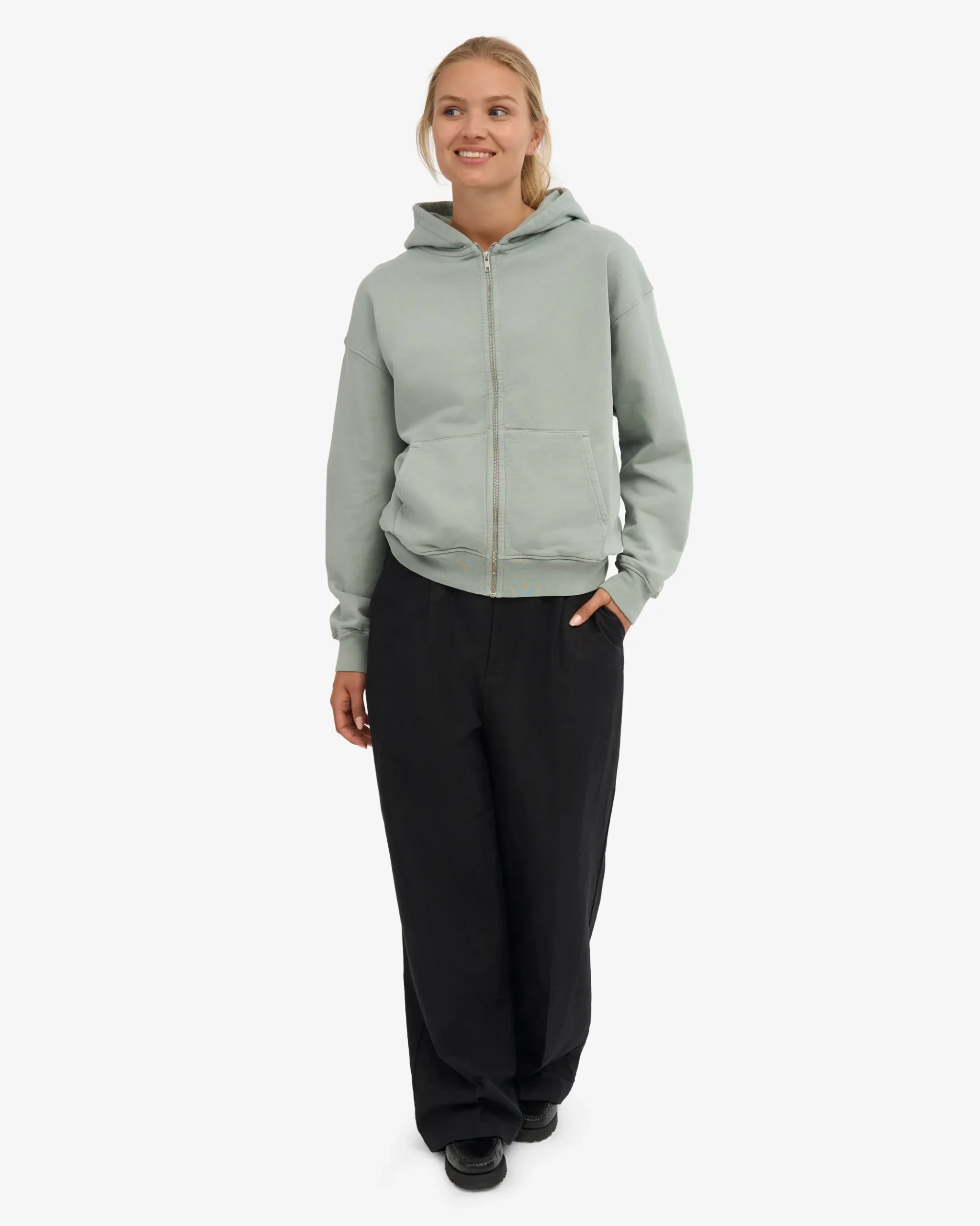 Organic Oversized Zip Hood - Steel Blue