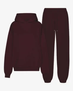 Organic Relaxed Hood Sweatsuit - Oxblood Red