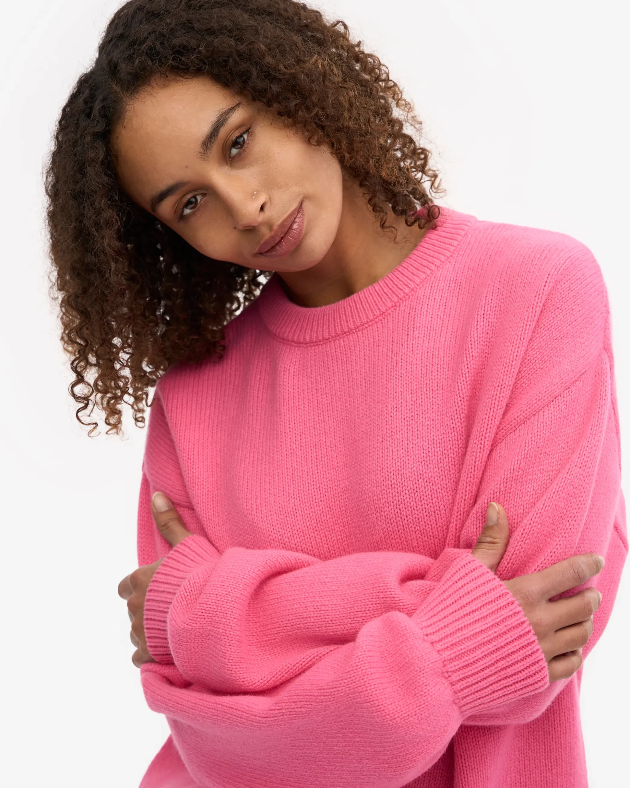 Oversized Merino Wool Crew - Bubblegum Pink