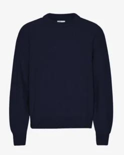 Oversized Merino Wool Crew - Navy Blue