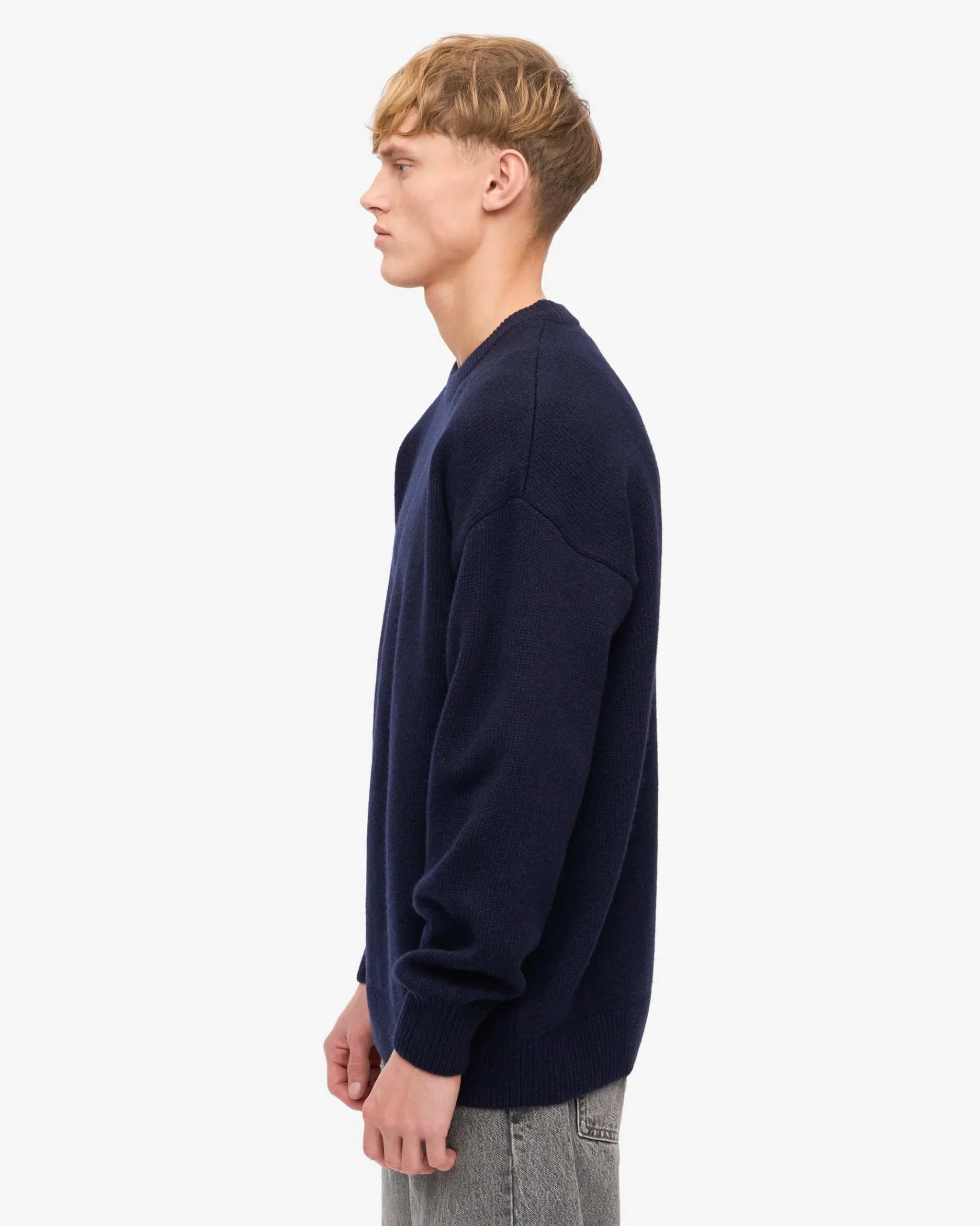 Oversized Merino Wool Crew - Navy Blue