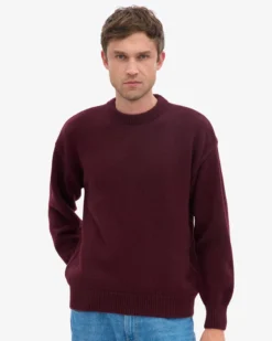 Oversized Merino Wool Crew - Oxblood Red