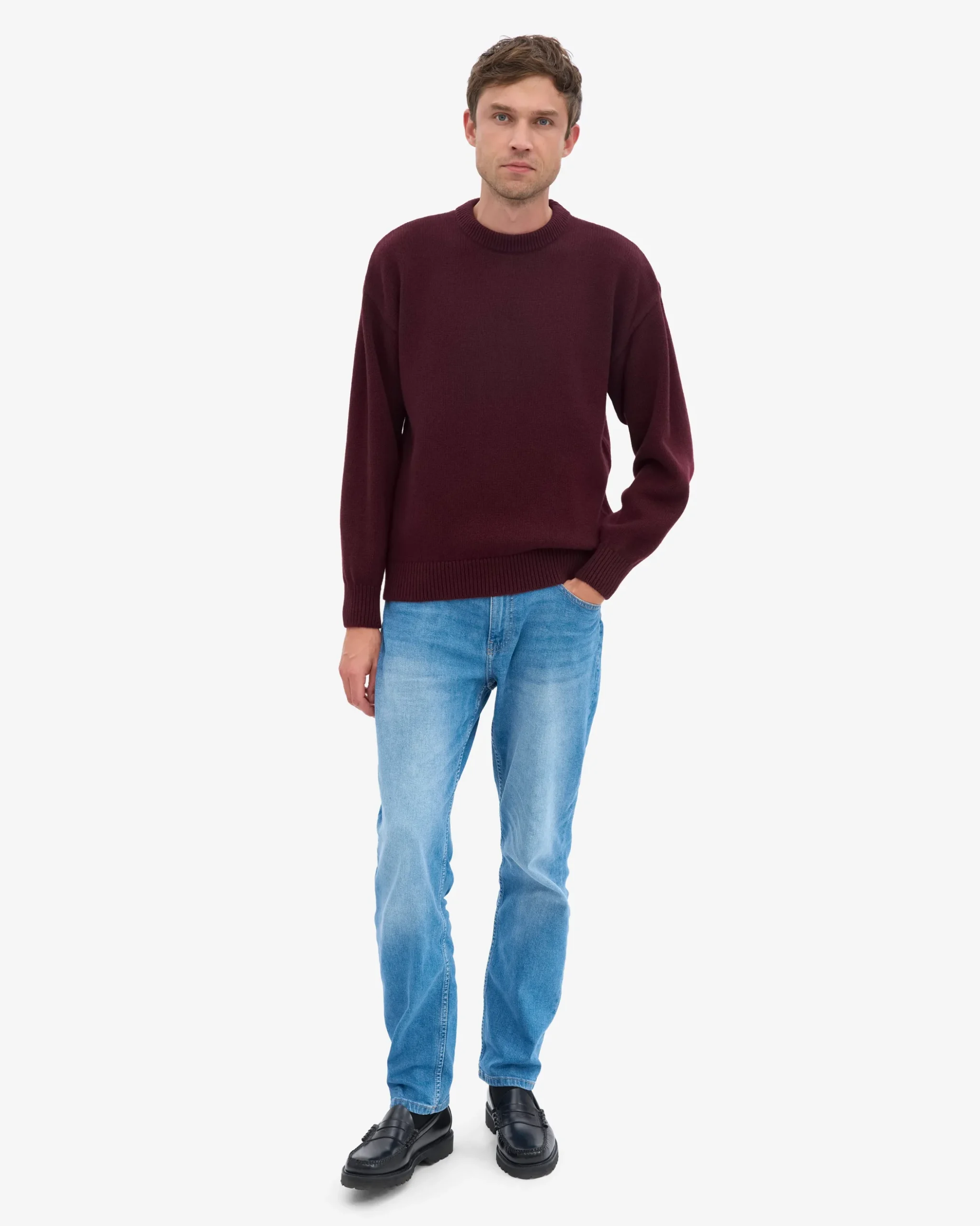 Oversized Merino Wool Crew - Oxblood Red