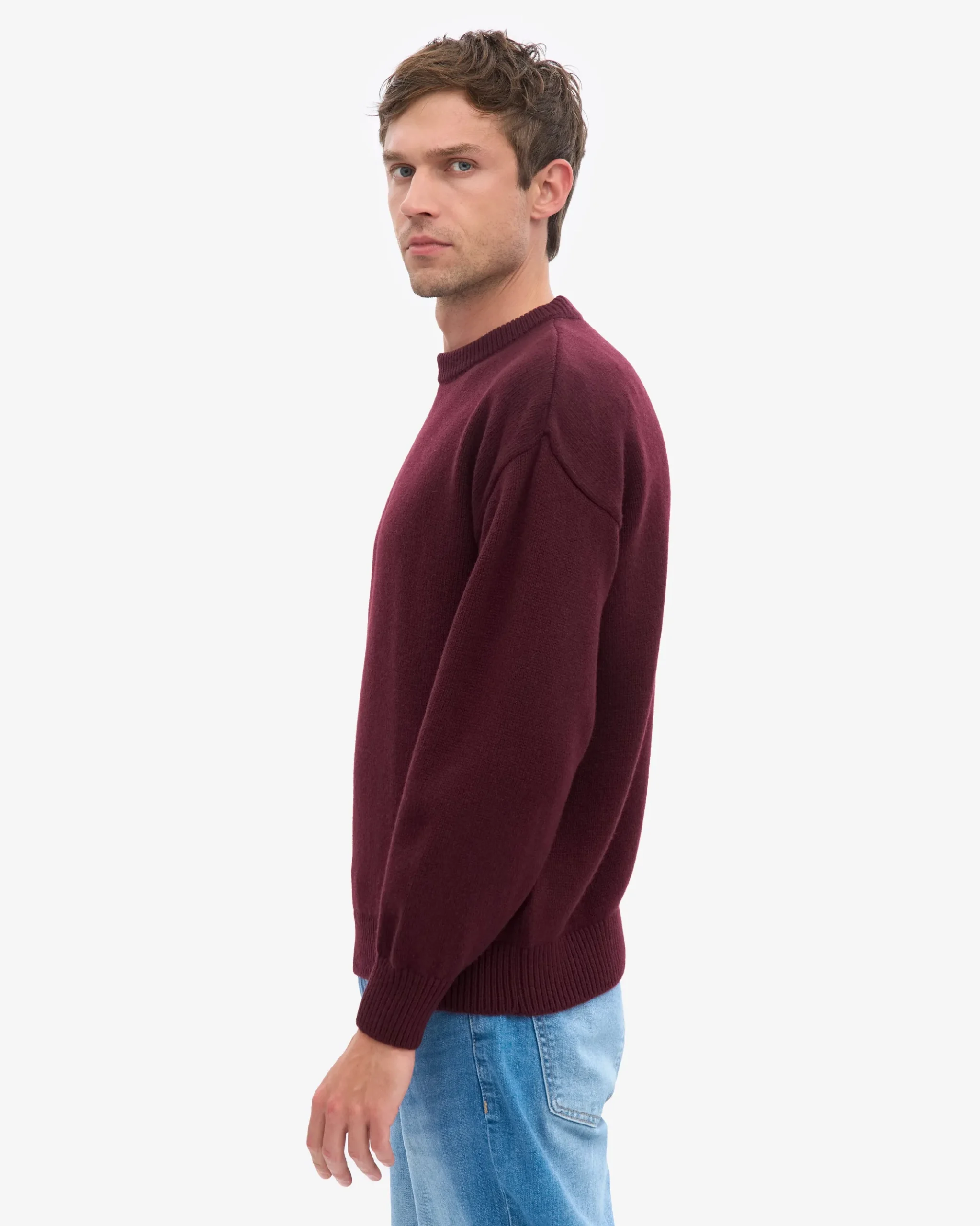 Oversized Merino Wool Crew - Oxblood Red