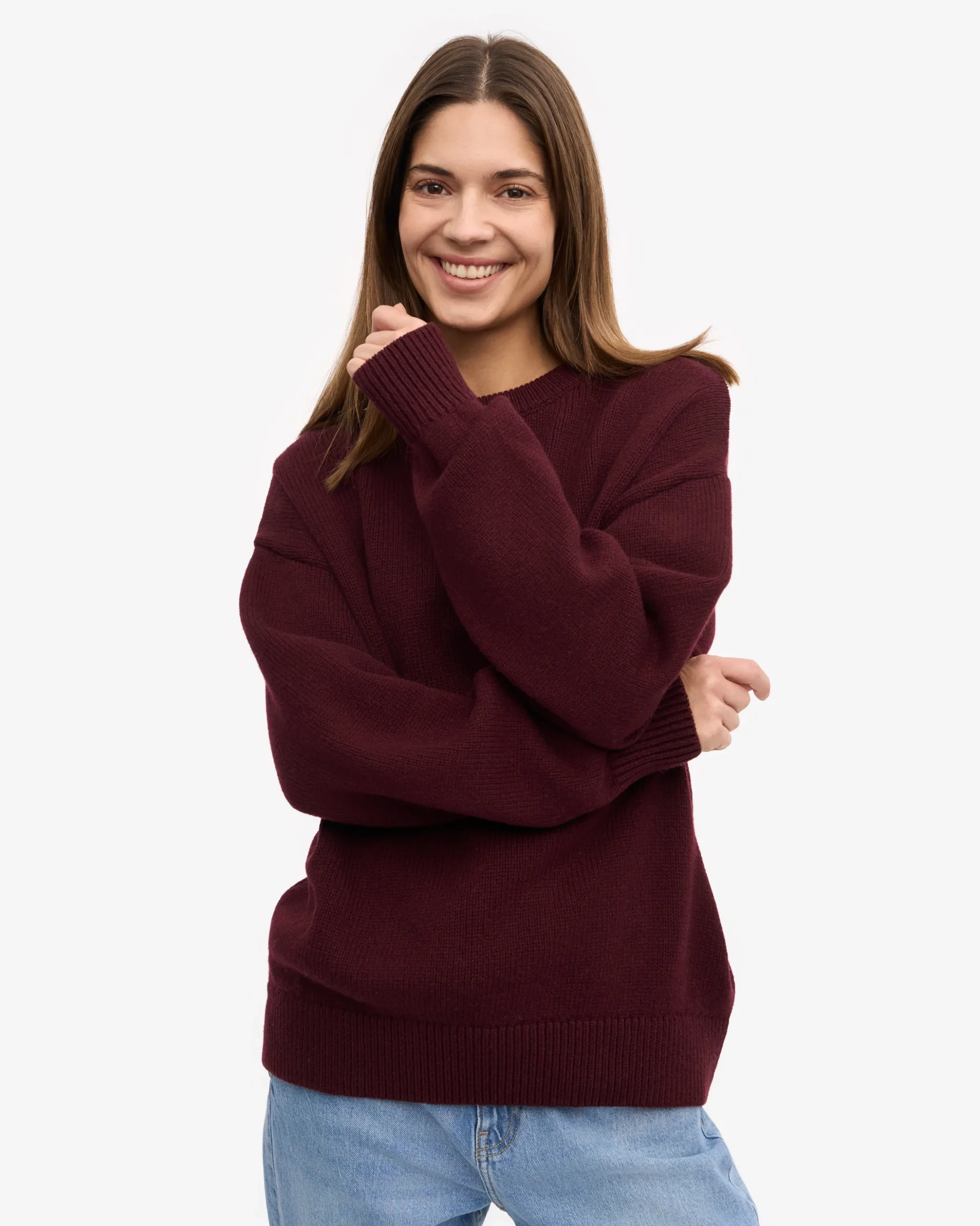 Oversized Merino Wool Crew - Oxblood Red