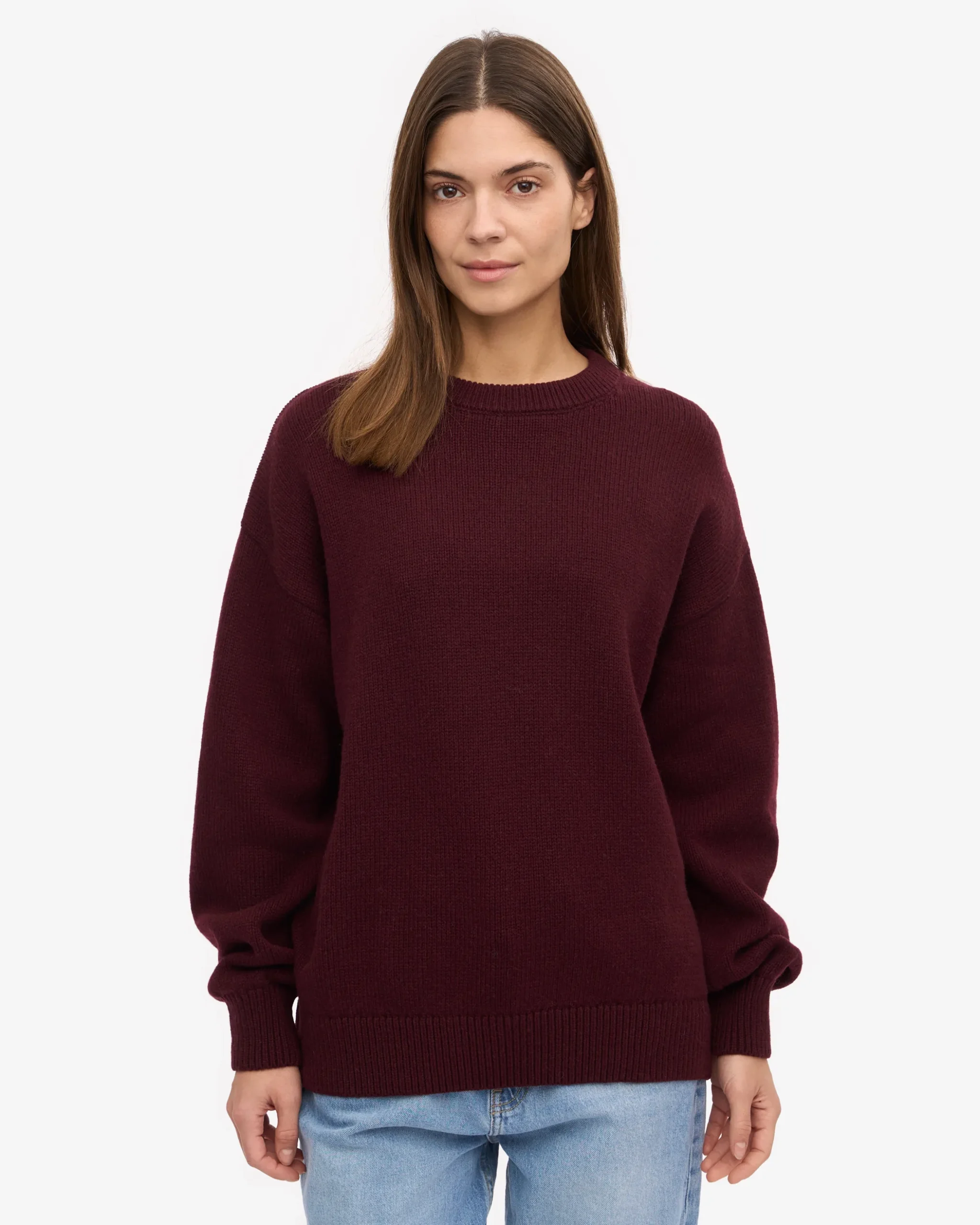 Oversized Merino Wool Crew - Oxblood Red
