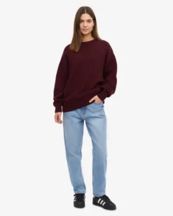 Oversized Merino Wool Crew - Oxblood Red
