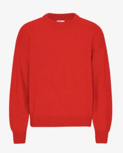 Oversized Merino Wool Crew - Red Tangerine