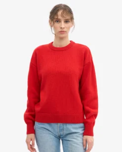 Oversized Merino Wool Crew - Red Tangerine