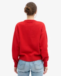 Oversized Merino Wool Crew - Red Tangerine