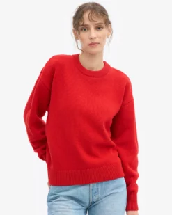 Oversized Merino Wool Crew - Red Tangerine