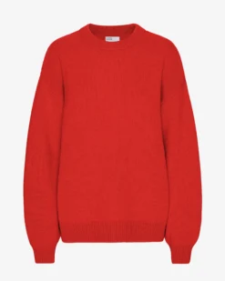 Oversized Merino Wool Crew - Red Tangerine