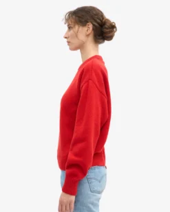 Oversized Merino Wool Crew - Red Tangerine