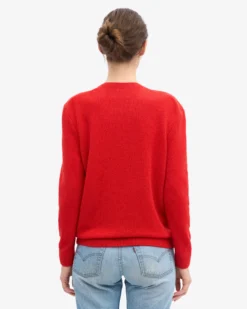 Women Classic Merino Wool Crew - Red Tangerine