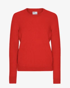 Women Classic Merino Wool Crew - Red Tangerine