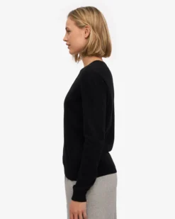 Women Light Merino Wool Crew - Deep Black