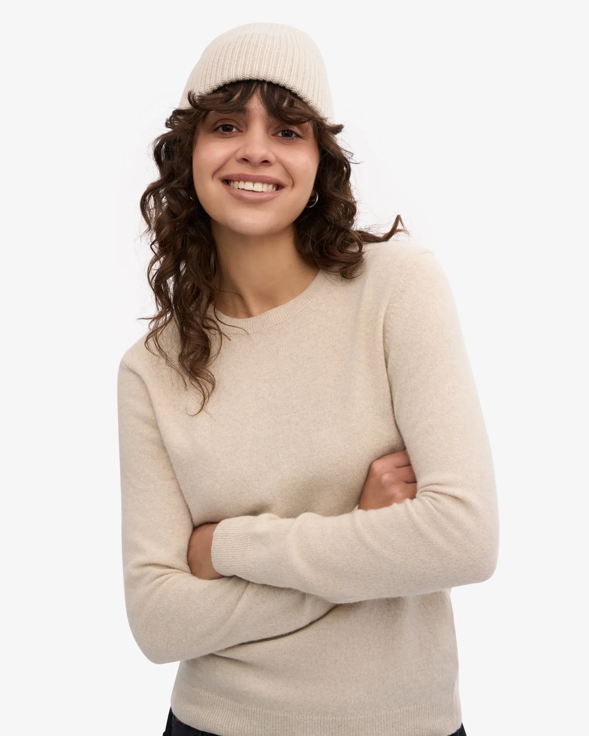 Women Light Merino Wool Crew - Ivory White