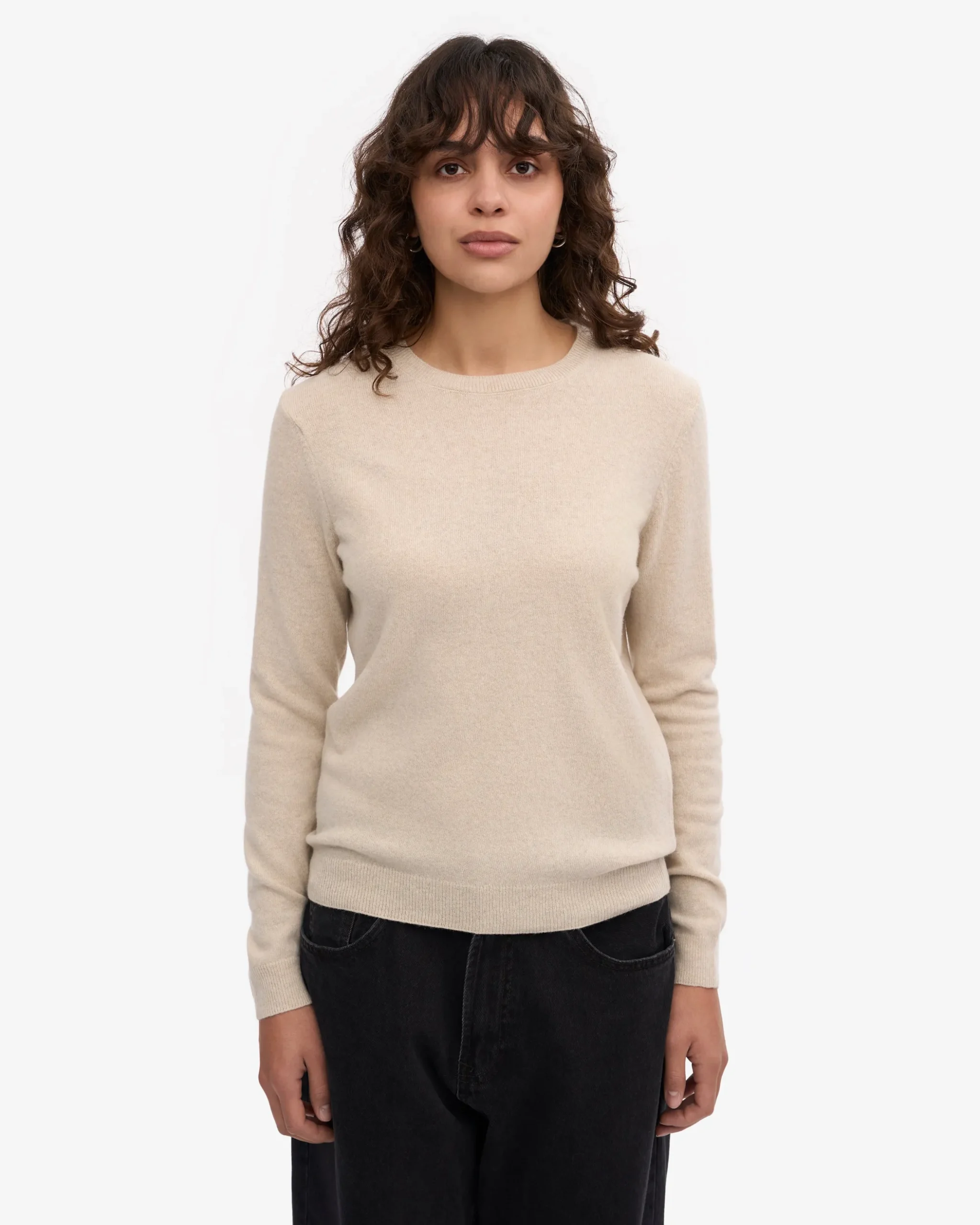 Women Light Merino Wool Crew - Ivory White