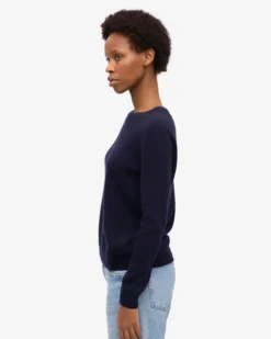 Women Light Merino Wool Crew - Navy Blue
