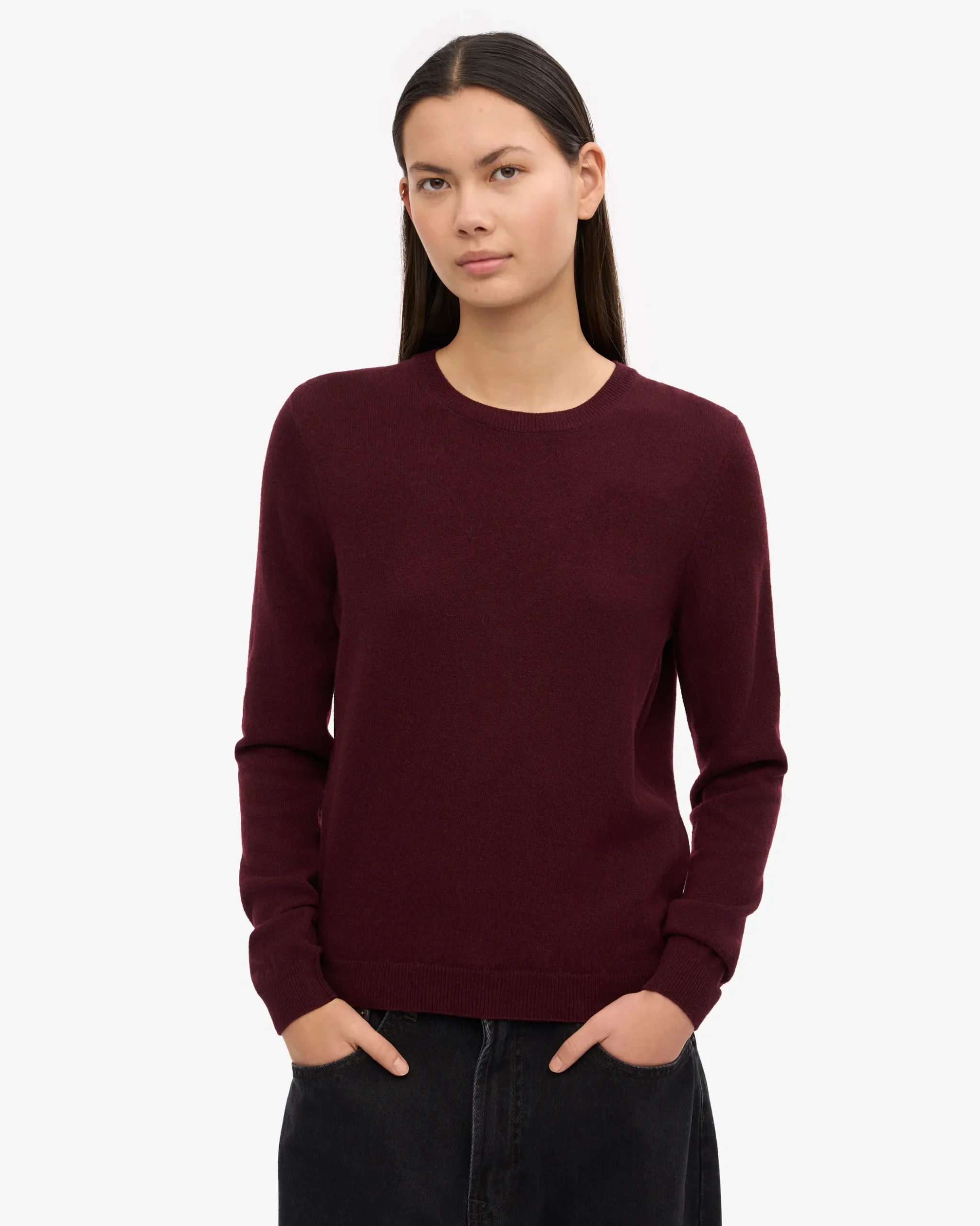 Women Light Merino Wool Crew - Oxblood Red