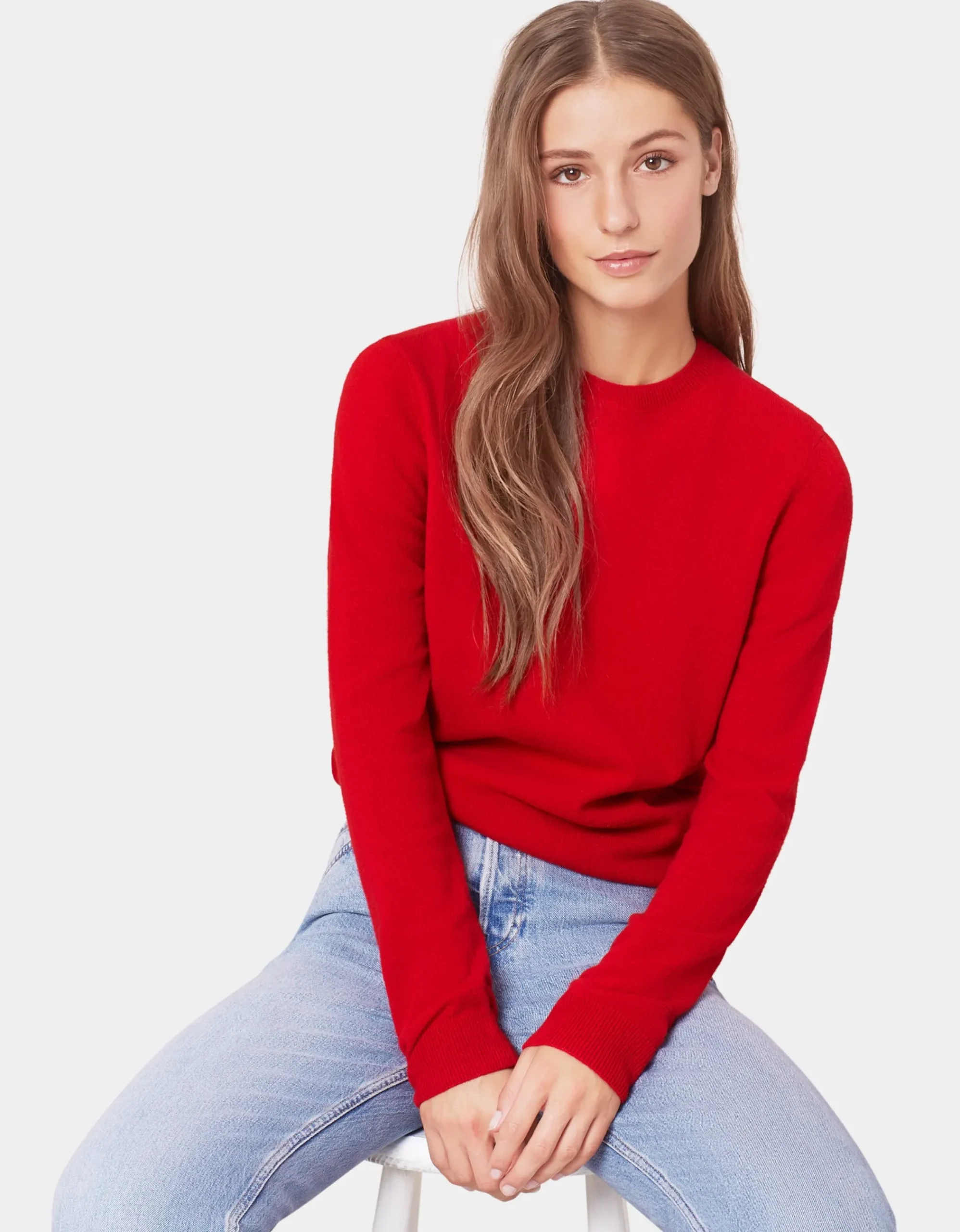 Women Light Merino Wool Crew - Scarlet Red