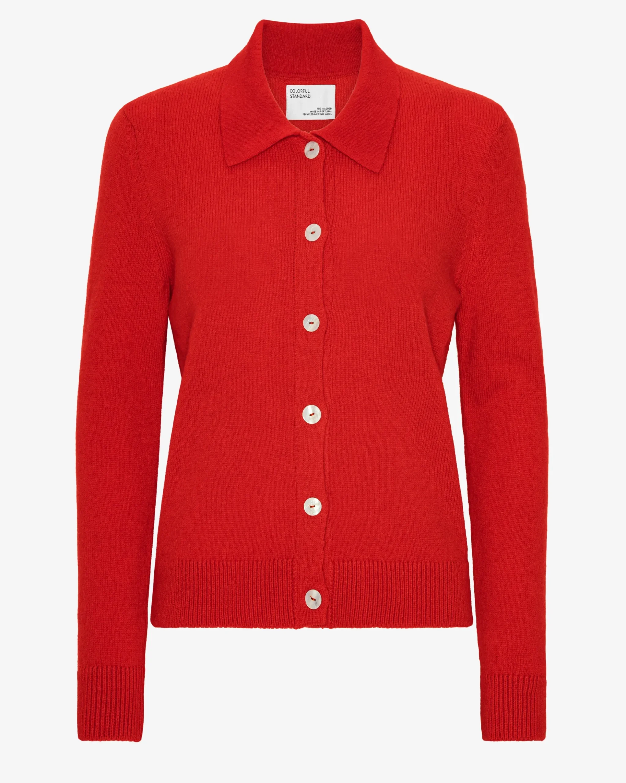 Women Merino Wool Collar Cardigan - Red Tangerine