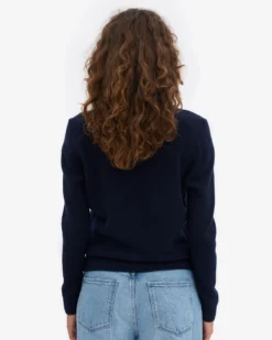 Women Merino Wool Collar Cardigan - Navy Blue
