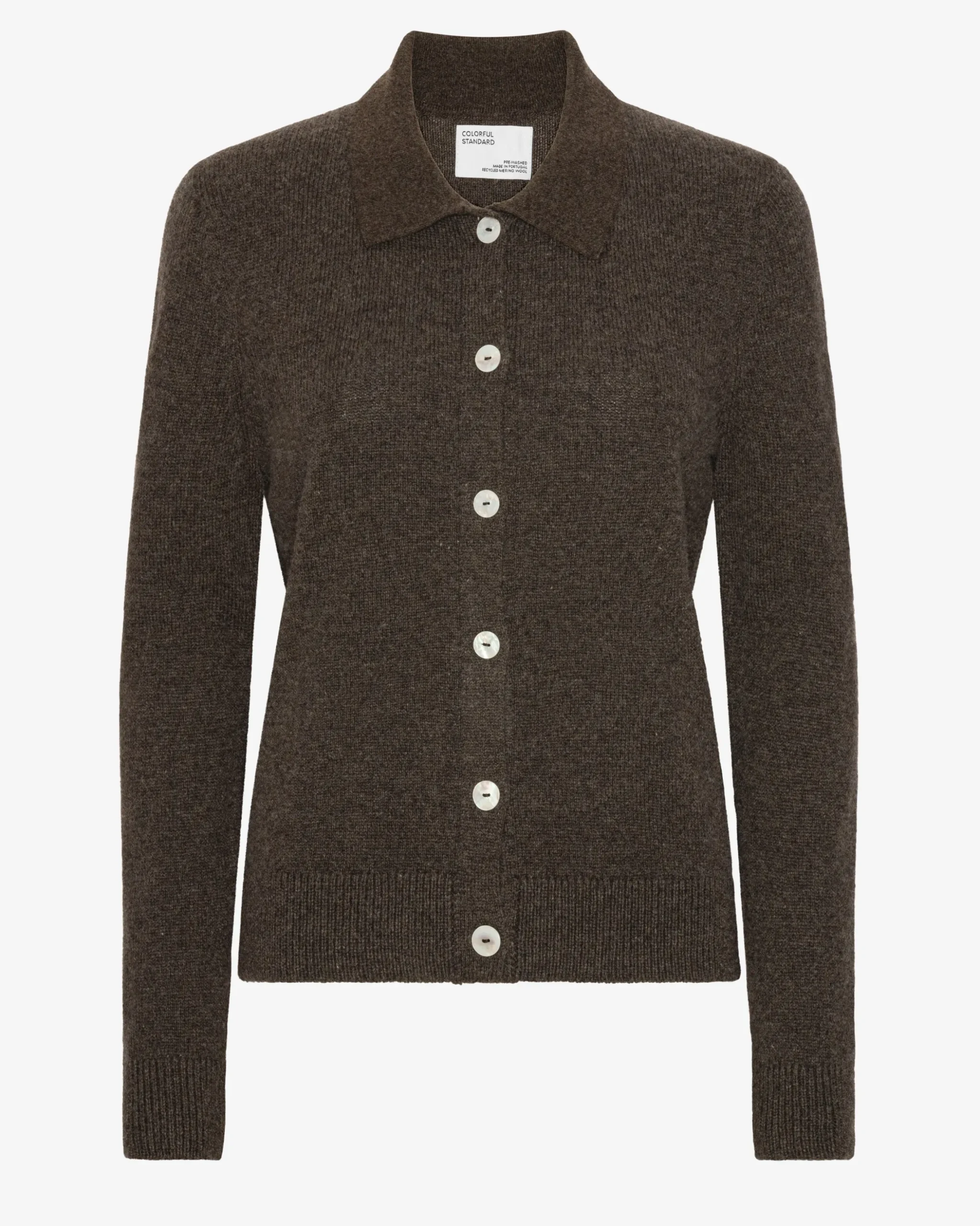 Women Merino Wool Collar Cardigan - Coffee Brown