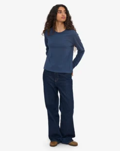 Women Organic LS T-Shirt - Petrol Blue