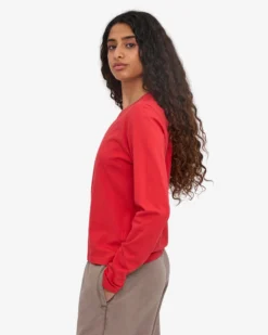 Women Organic LS T-Shirt - Red Tangerine