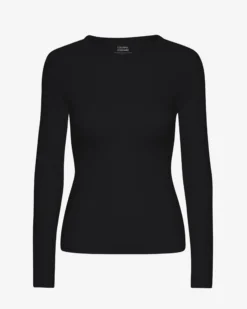 Women Organic Rib LS T-Shirt - Deep Black
