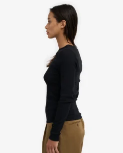 Women Organic Rib LS T-Shirt - Deep Black