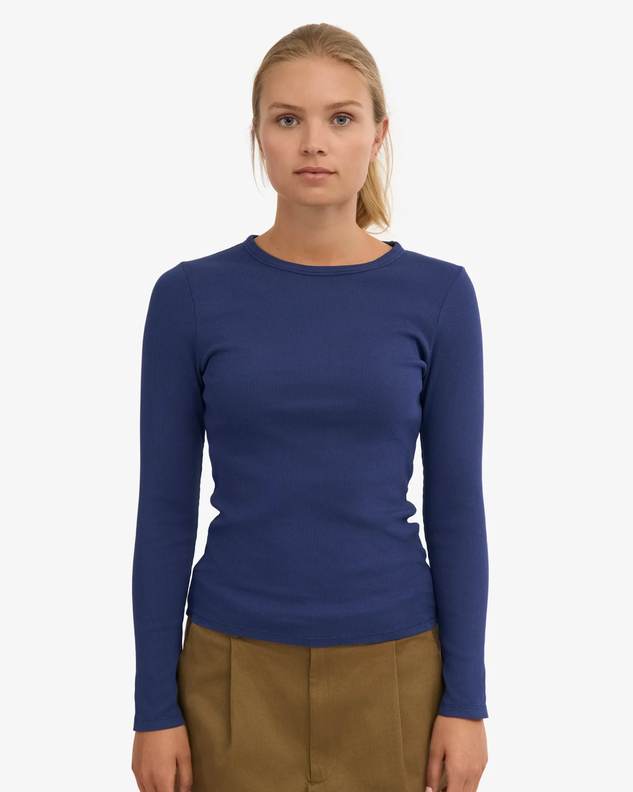 Women Organic Rib LS T-Shirt - Marine Blue