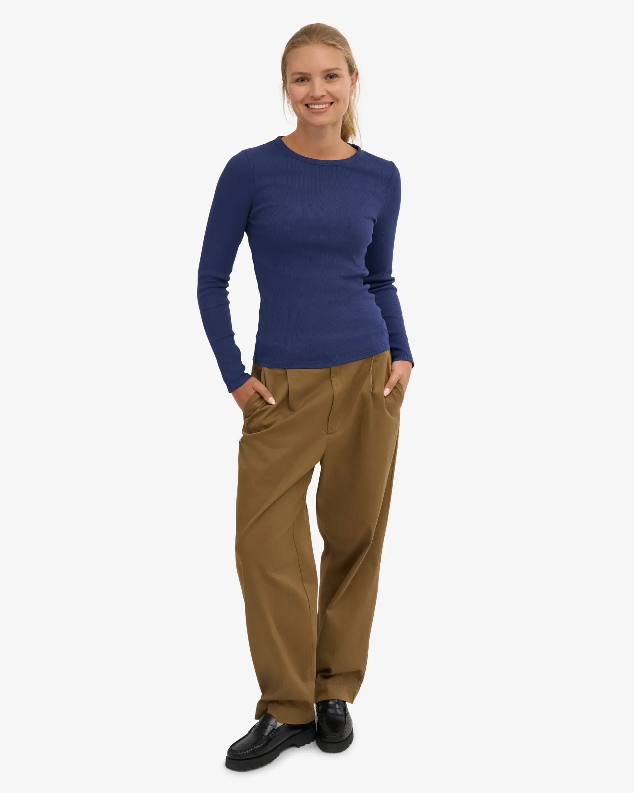 Women Organic Rib LS T-Shirt - Marine Blue