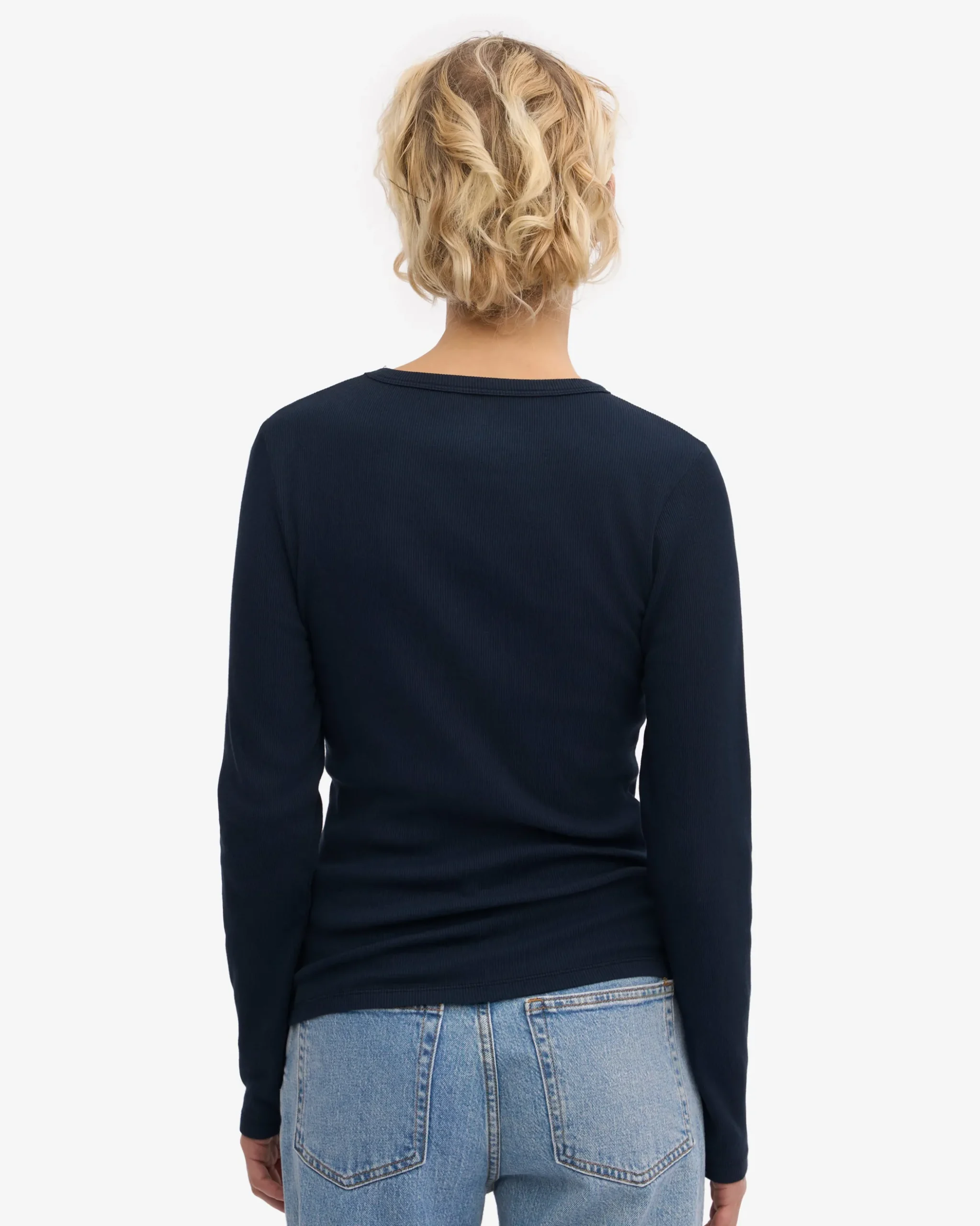 Women Organic Rib LS T-Shirt - Navy Blue