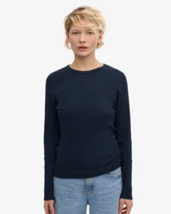 Women Organic Rib LS T-Shirt - Navy Blue